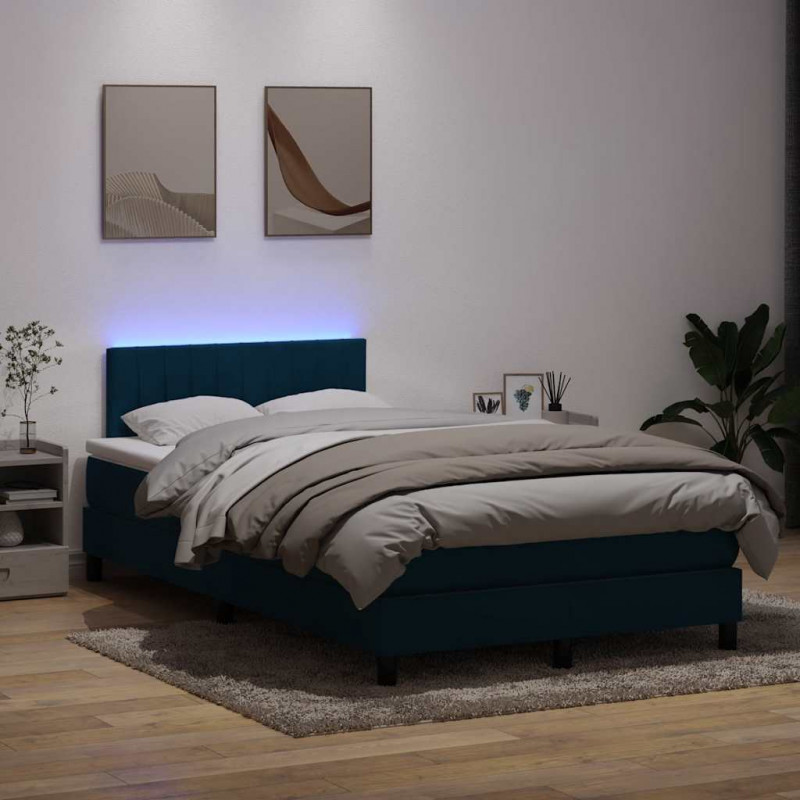 Łóżko kontynentalne z materacem i LED, ciemnoniebieskie, 120x210 cm
