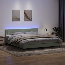 Łóżko kontynentalne z materacem i LED, jasnoszare, aksamit, 200x210cm