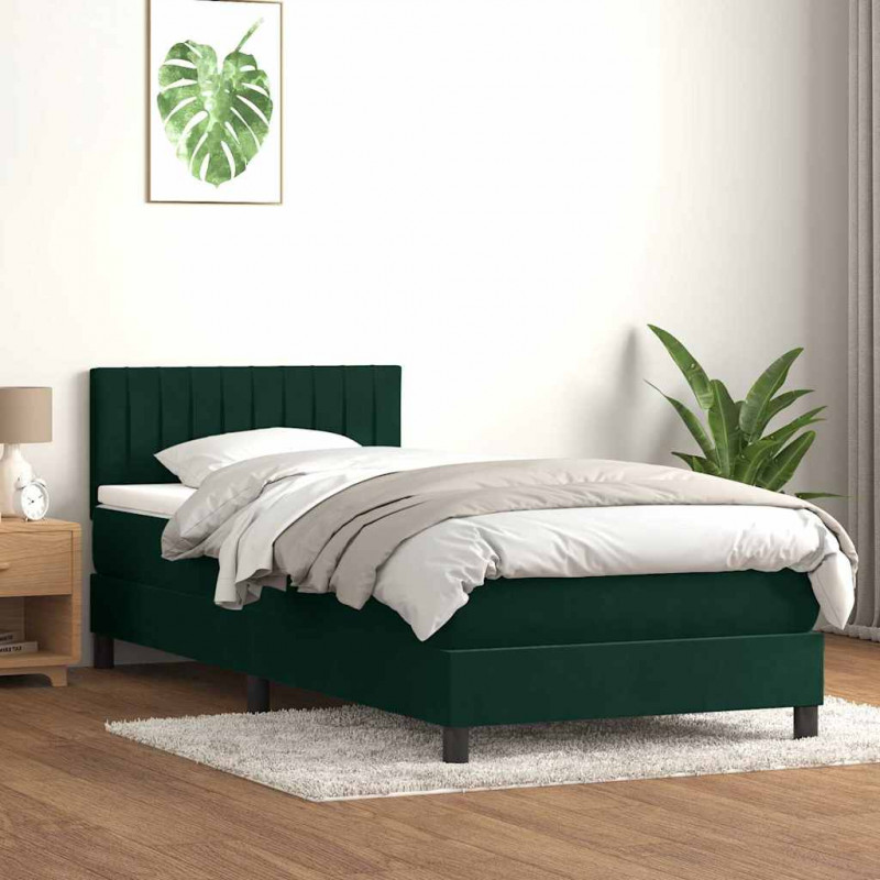 Łóżko kontynentalne z materacem i LED, ciemnozielone, 90x220 cm