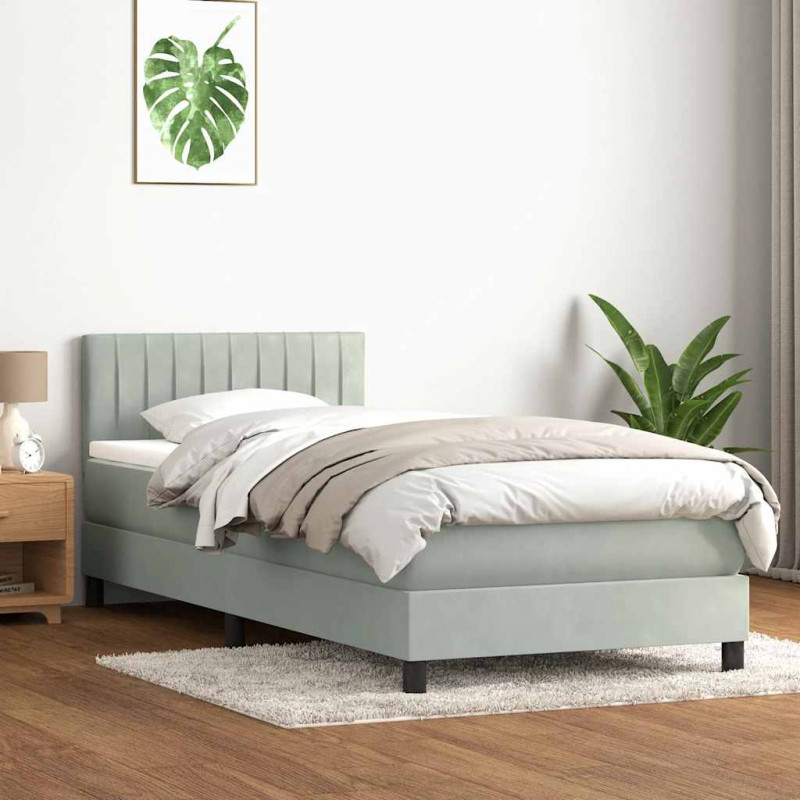 Łóżko kontynentalne z materacem i LED, jasnoszare, aksamit, 100x220cm