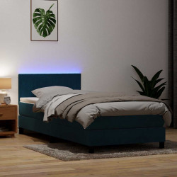 Łóżko kontynentalne z materacem i LED, ciemnoniebieskie, 100x220 cm