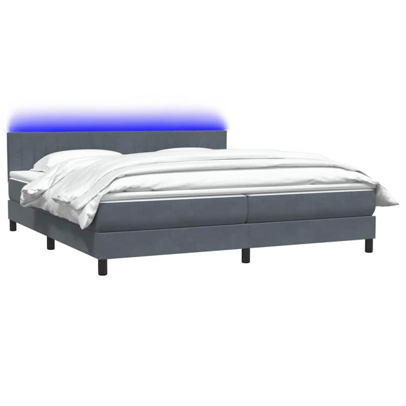 Łóżko kontynentalne z materacem i LED Ciemnoszary 200x220cm Aksamit