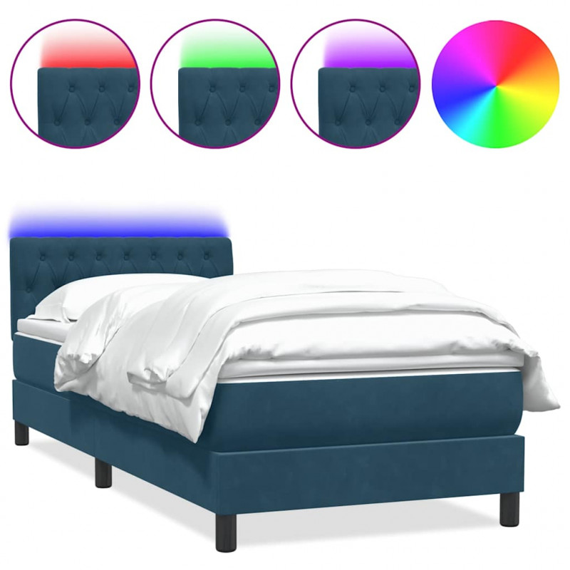 Łóżko kontynentalne z materacem i LED, niebieskie, aksamit, 90x210 cm