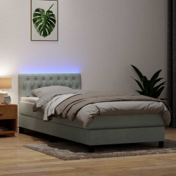 Łóżko kontynentalne z materacem i LED, jasnoszare, aksamit, 100x210cm