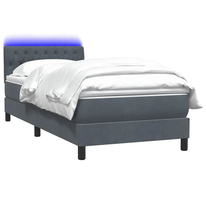 Łóżko kontynentalne z materacem i LED, ciemnoszary aksamit, 100x210cm