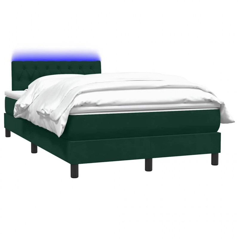Łóżko kontynentalne z materacem i LED, ciemnozielone, 120x210 cm