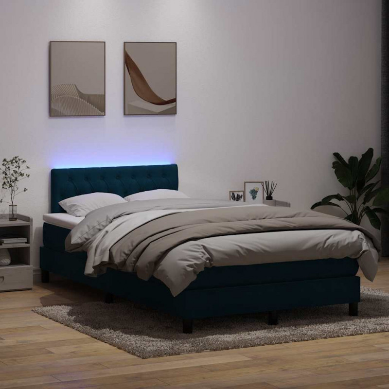 Łóżko kontynentalne z materacem i LED, ciemnoniebieskie, 120x210 cm