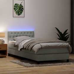 Łóżko kontynentalne z materacem i LED, jasnoszare, aksamit, 100x220cm