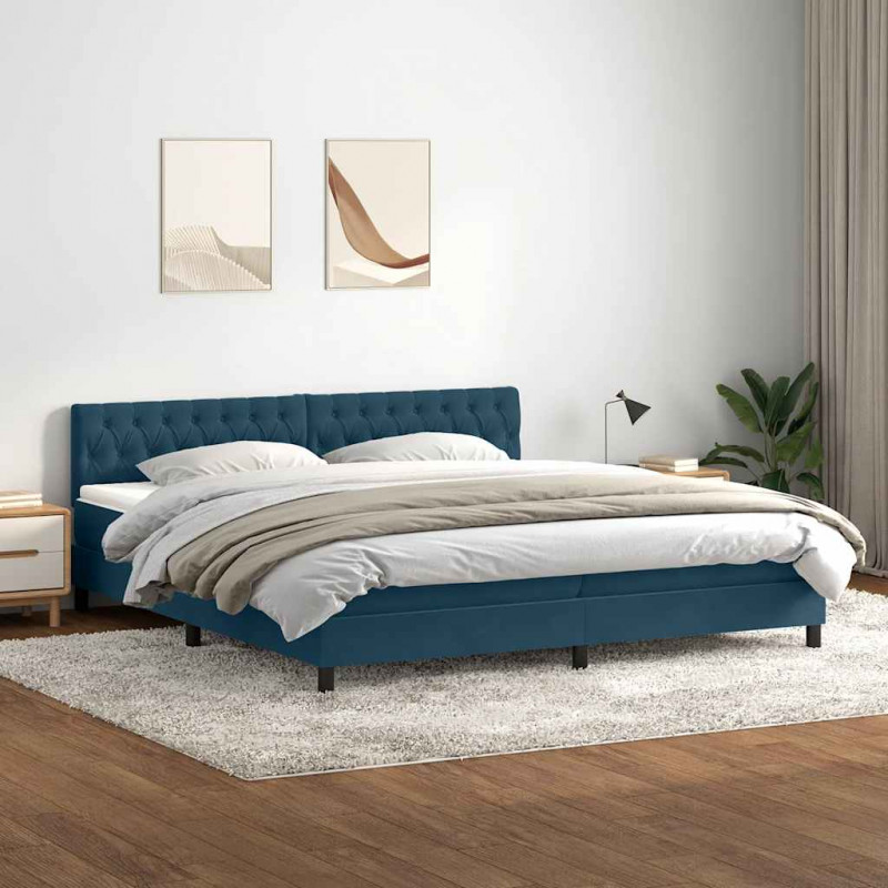 Łóżko kontynentalne z materacem i LED Ciemnoniebieski 200x220 cm