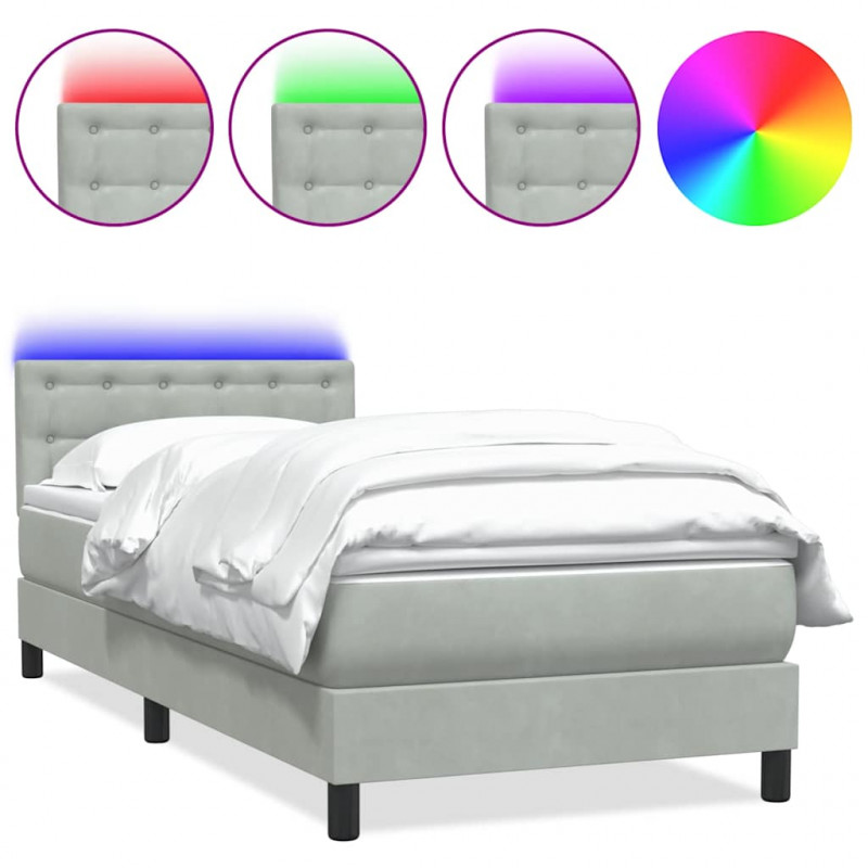 Łóżko kontynentalne z materacem i LED, jasnoszare, aksamit, 100x210cm