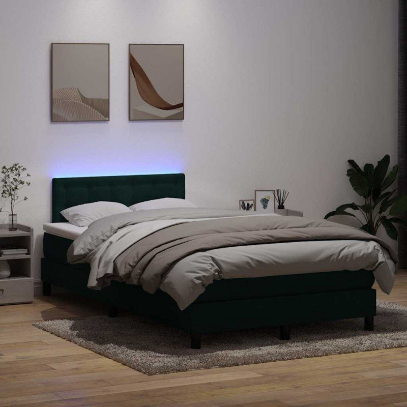 Łóżko kontynentalne z materacem i LED, ciemnozielone, 120x210 cm