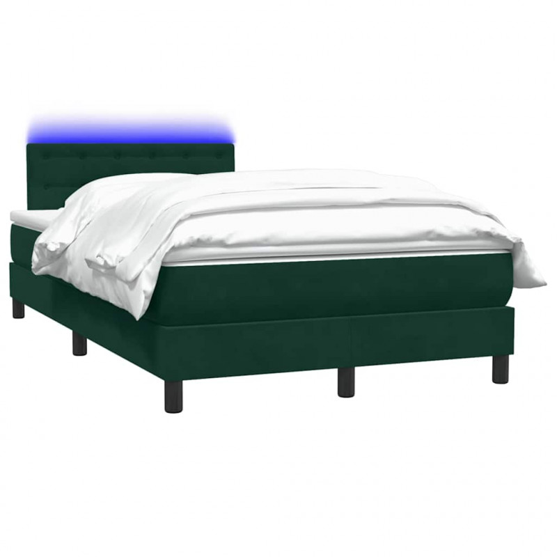 Łóżko kontynentalne z materacem i LED, ciemnozielone, 120x210 cm