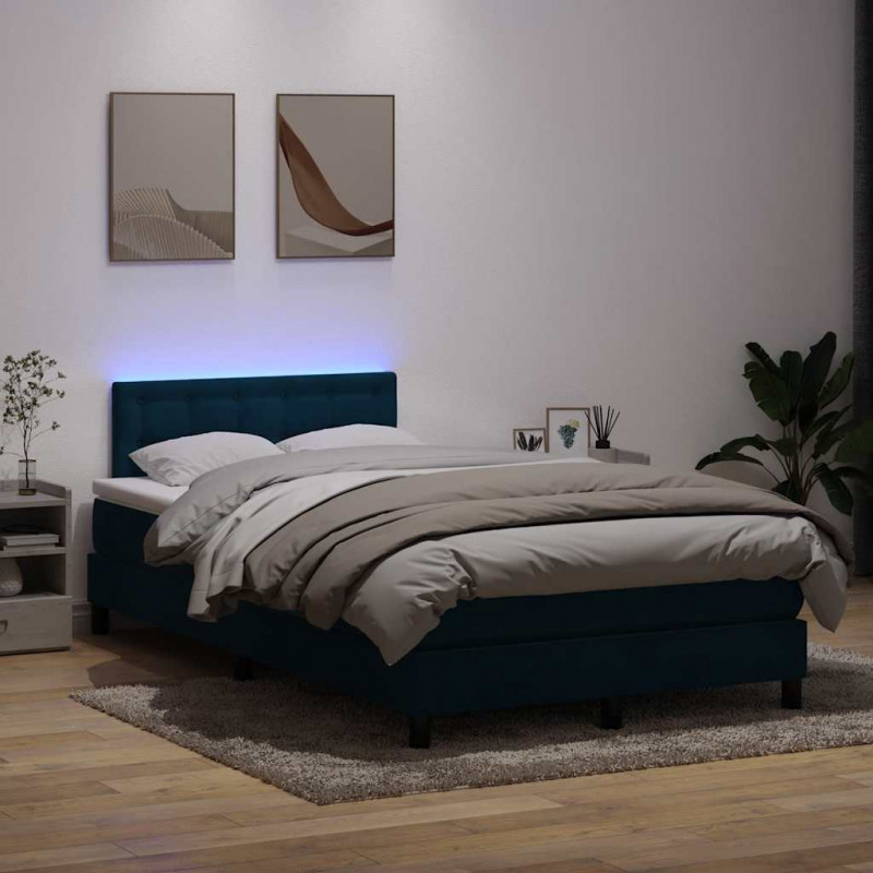 Łóżko kontynentalne z materacem i LED, ciemnoniebieskie, 120x210 cm