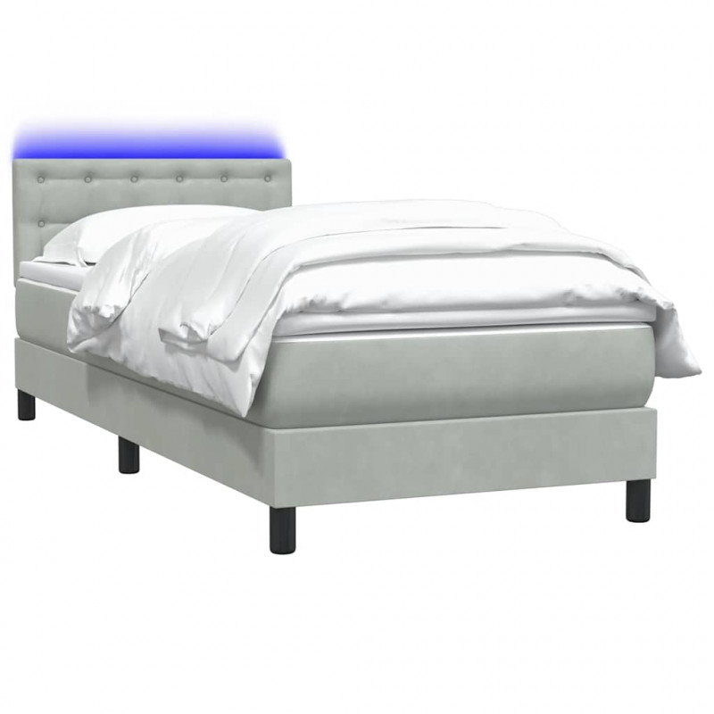 Łóżko kontynentalne z materacem i LED, jasnoszare, aksamit, 100x220cm