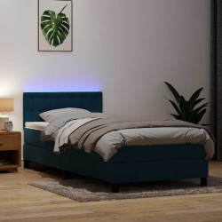 Łóżko kontynentalne z materacem i LED, ciemnoniebieskie, 100x220 cm