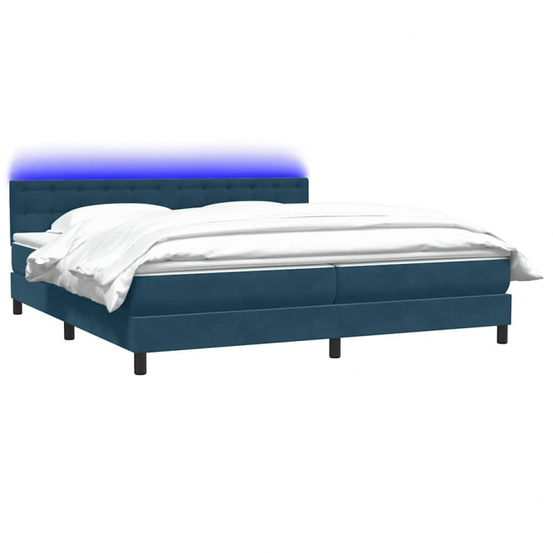 Łóżko kontynentalne z materacem i LED Ciemnoniebieski 200x220 cm