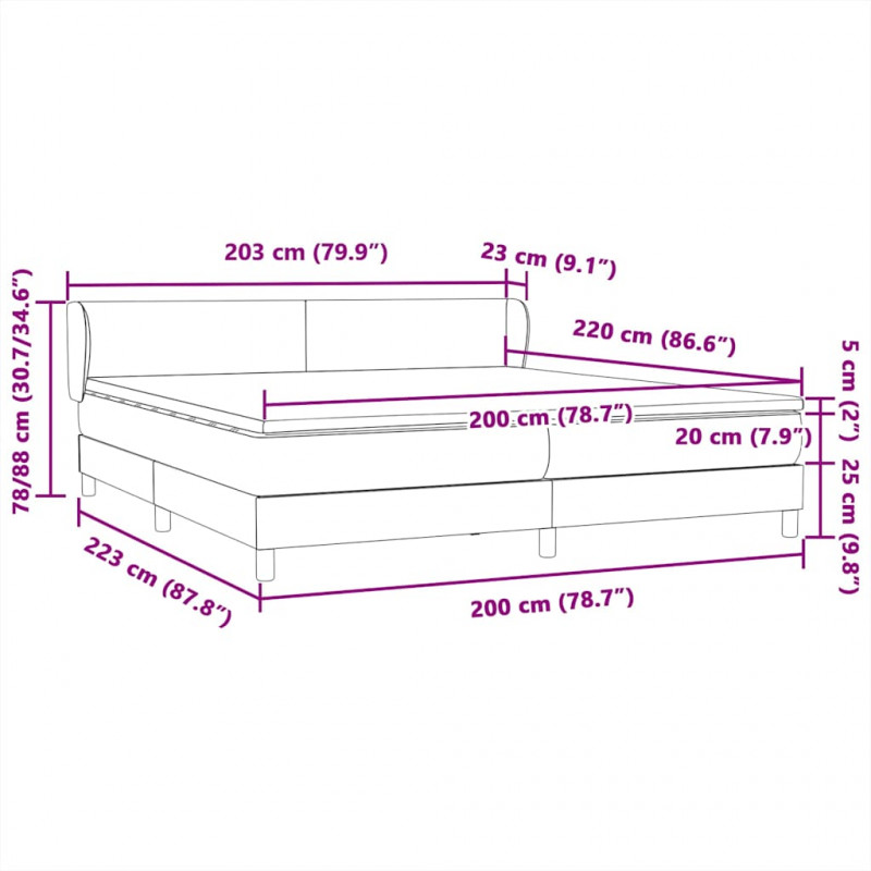 Łóżko typu Box Spring z materacami Ciemnoszary 200x220 cm