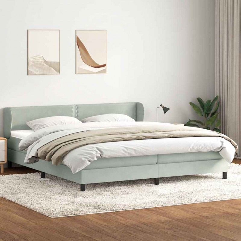 Łóżko typu Box Spring z materacami Jasnoszary 200x210cm Aksamit