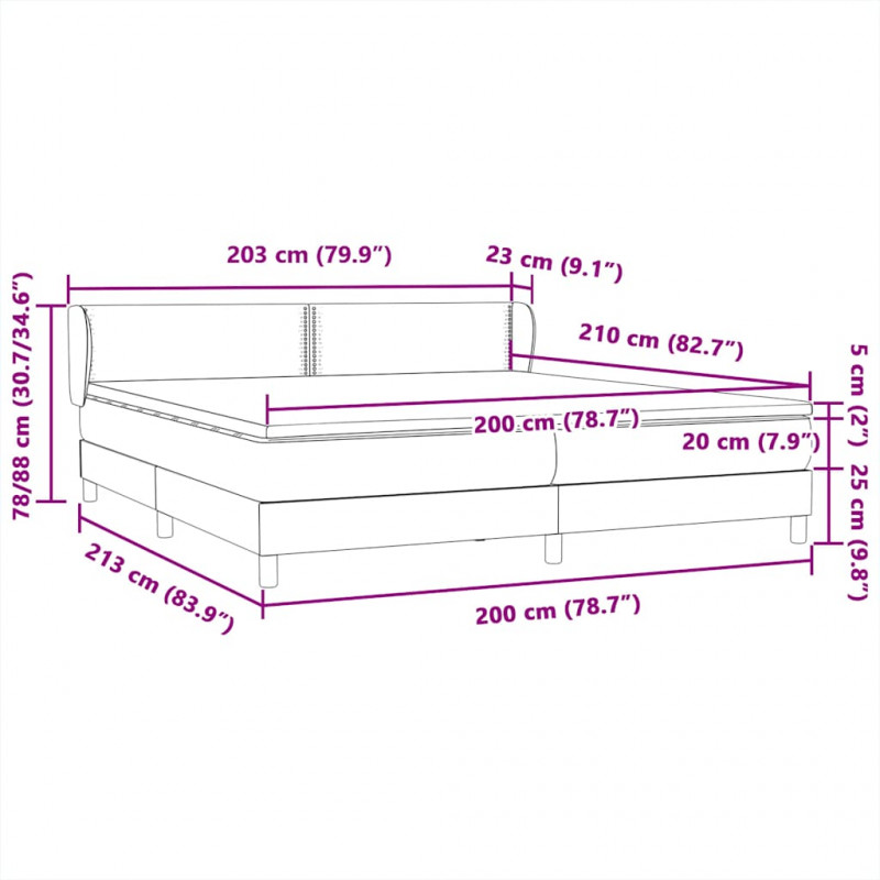 Łóżko typu Box Spring z materacami Jasnoszary 200x210cm Aksamit