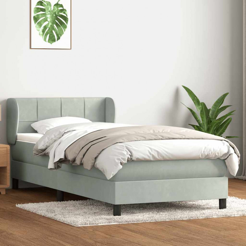 Łóżko kontynentalne z materacem, jasnoszare, aksamit, 100x210cm
