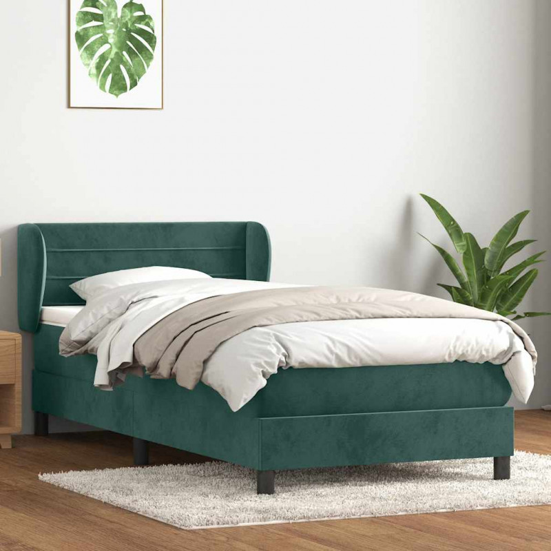 Łóżko kontynentalne z materacem ciemnozielony aksamit 80x210 cm