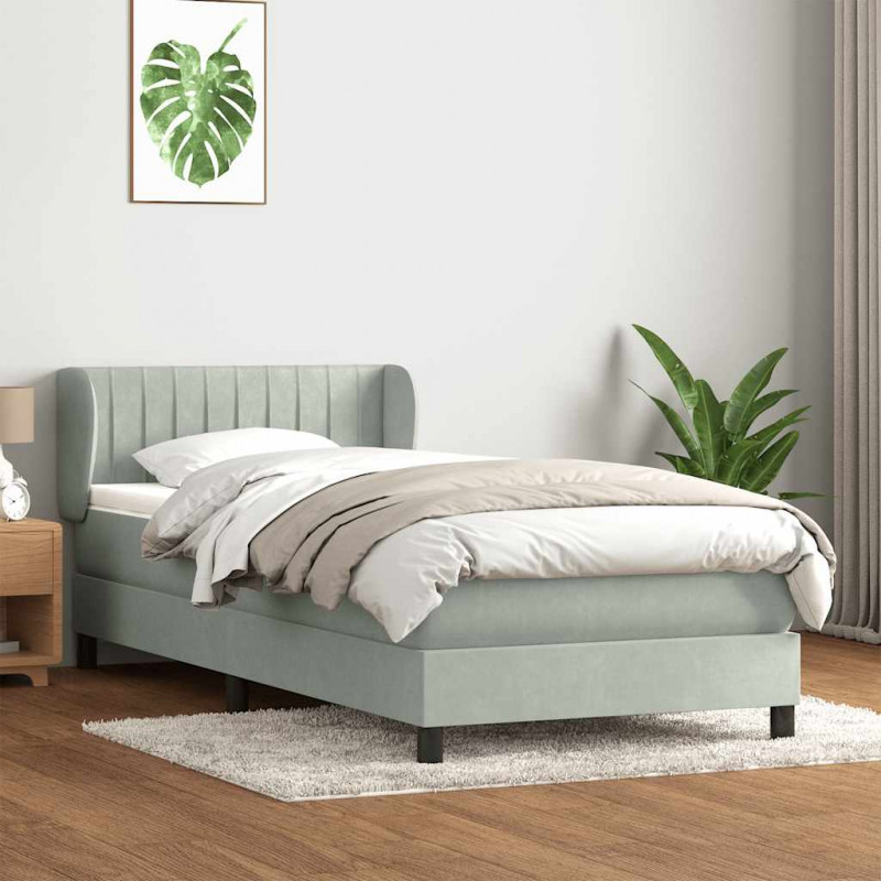 Łóżko kontynentalne z materacem, jasnoszare, aksamit, 100x210cm