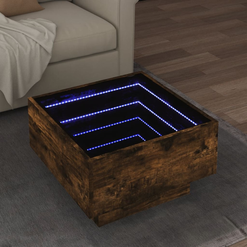Stolik kawowy z LED, przydymiony dąb, 50x50x30 cm