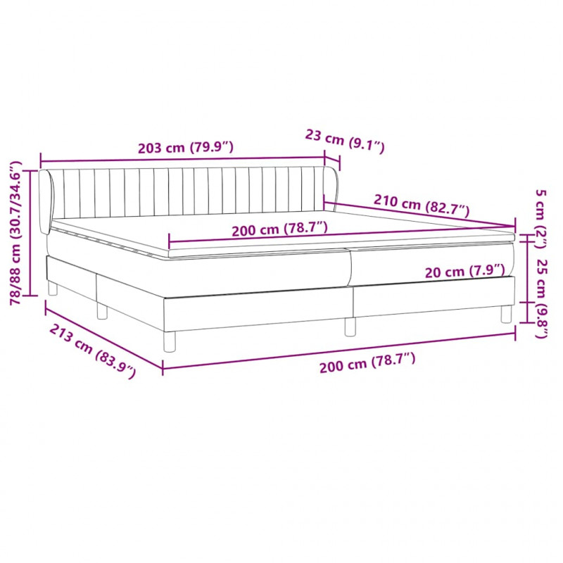 Łóżko typu Box Spring z materacami Jasnoszary 200x210cm Aksamit