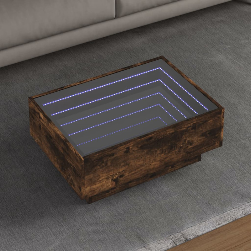 Stolik kawowy z LED, przydymiony dąb, 70x50x30 cm