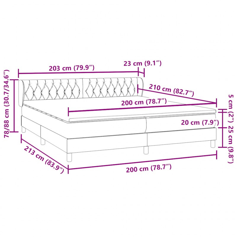 Łóżko typu Box Spring z materacami Jasnoszary 200x210cm Aksamit