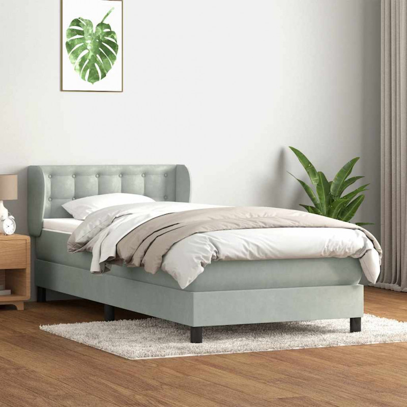 Łóżko kontynentalne z materacem, jasnoszare, aksamit, 100x210cm