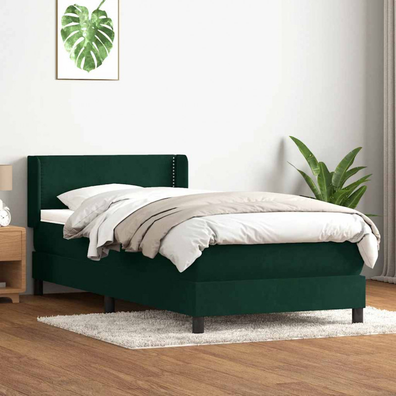 Łóżko kontynentalne z materacem ciemnozielony aksamit 90x210 cm