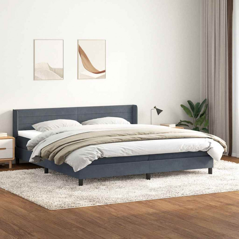 Łóżko typu Box Spring z materacem Ciemnoszary 200x220cm Aksamit