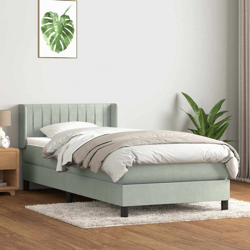 Łóżko kontynentalne z materacem, jasnoszare, aksamit, 100x210cm