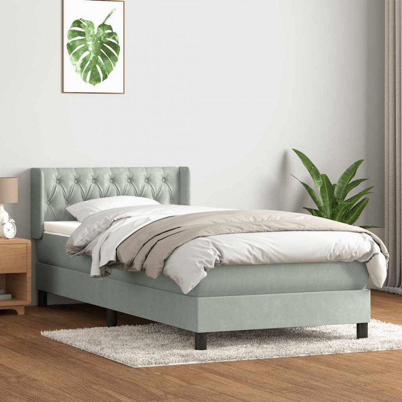 Łóżko kontynentalne z materacem, jasnoszare, aksamit, 100x210cm