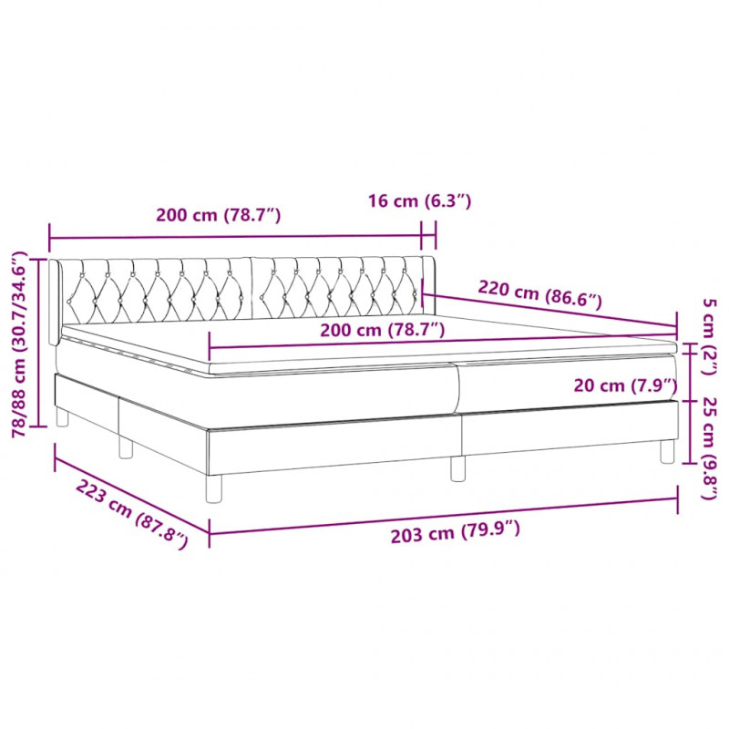 Łóżko typu Box Spring z materacem Ciemnoniebieski 200x220 cm