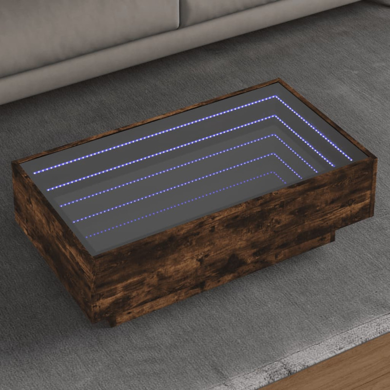 Stolik kawowy z LED, przydymiony dąb, 90x50x30 cm