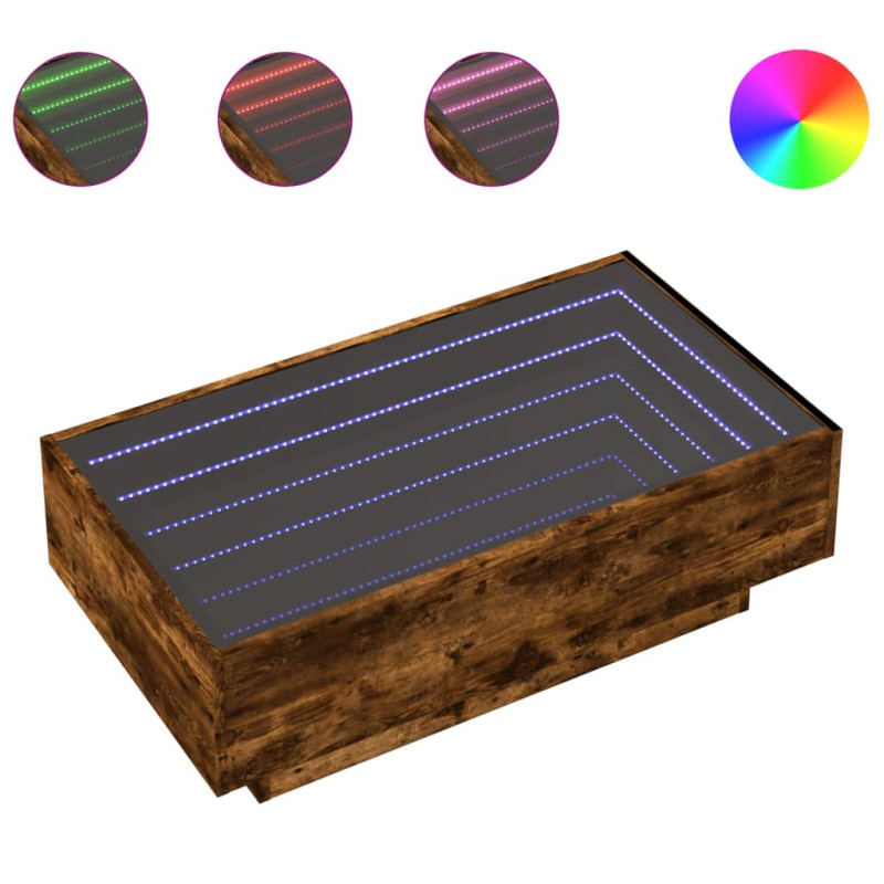 Stolik kawowy z LED, przydymiony dąb, 90x50x30 cm