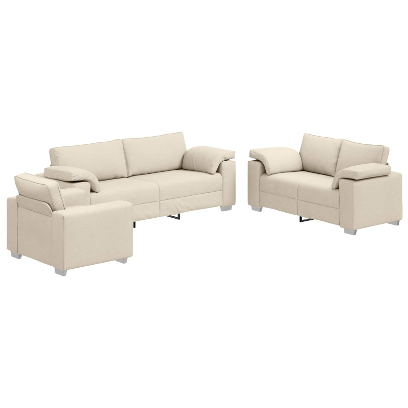 Sofa 3 pcs Beżowy 219 x 80 x 82 cm Tkanina lniana