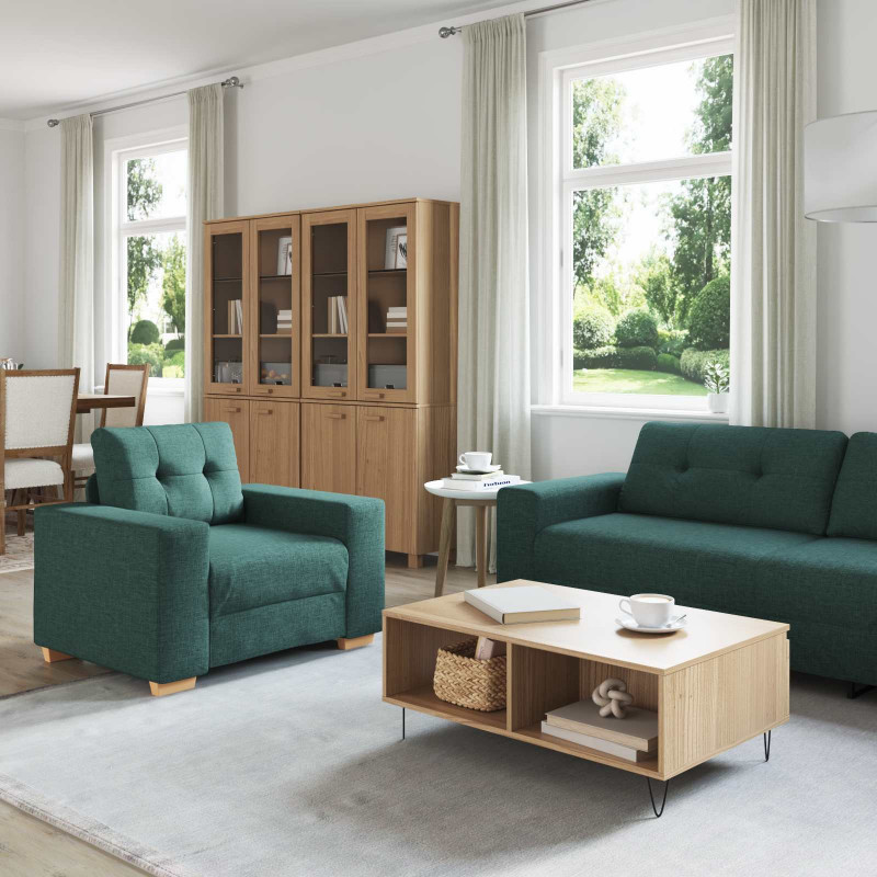 Sofa 3 pcs Ciemna zieleń 221 x 80 x 80 cm Tkanina lniana