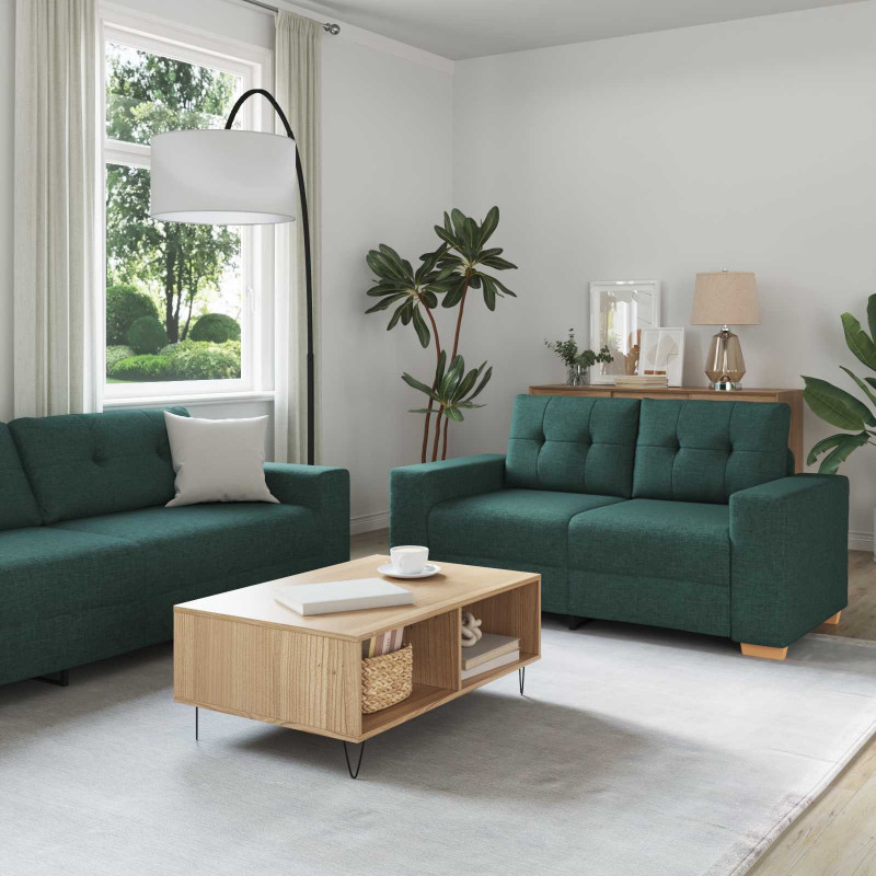 Sofa 3 pcs Ciemna zieleń 221 x 80 x 80 cm Tkanina lniana