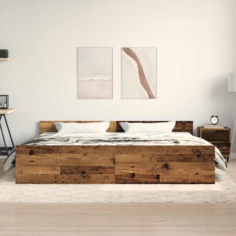 Ramka łóżka Z zagłówkiem Stare drewno 203 x 203 x 50 cm