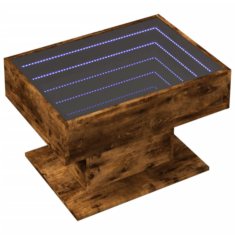 Stolik kawowy z LED, przydymiony dąb, 70x50x45 cm