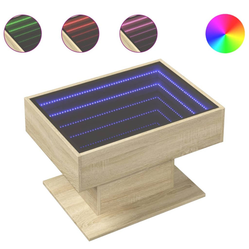 Stolik kawowy z LED, dąb sonoma, 70x50x45 cm