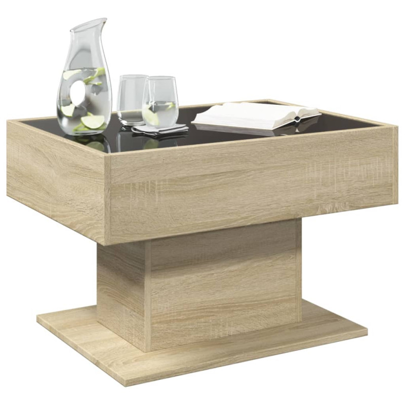 Stolik kawowy z LED, dąb sonoma, 70x50x45 cm