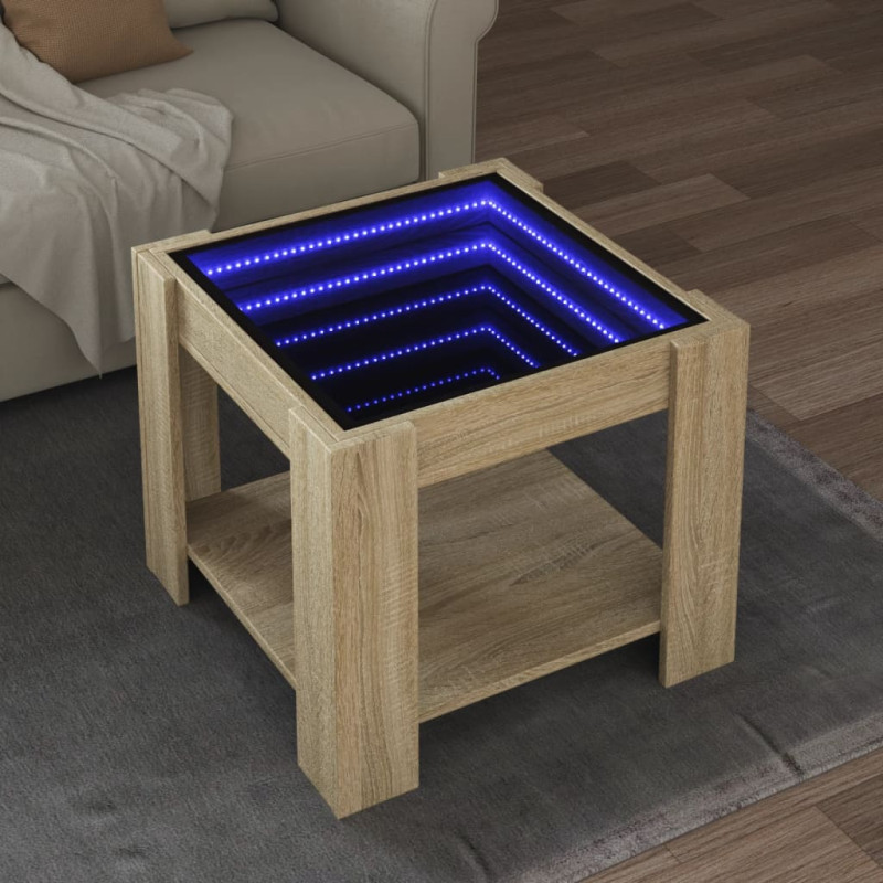 Stolik kawowy z LED, dąb sonoma, 53x53x45 cm