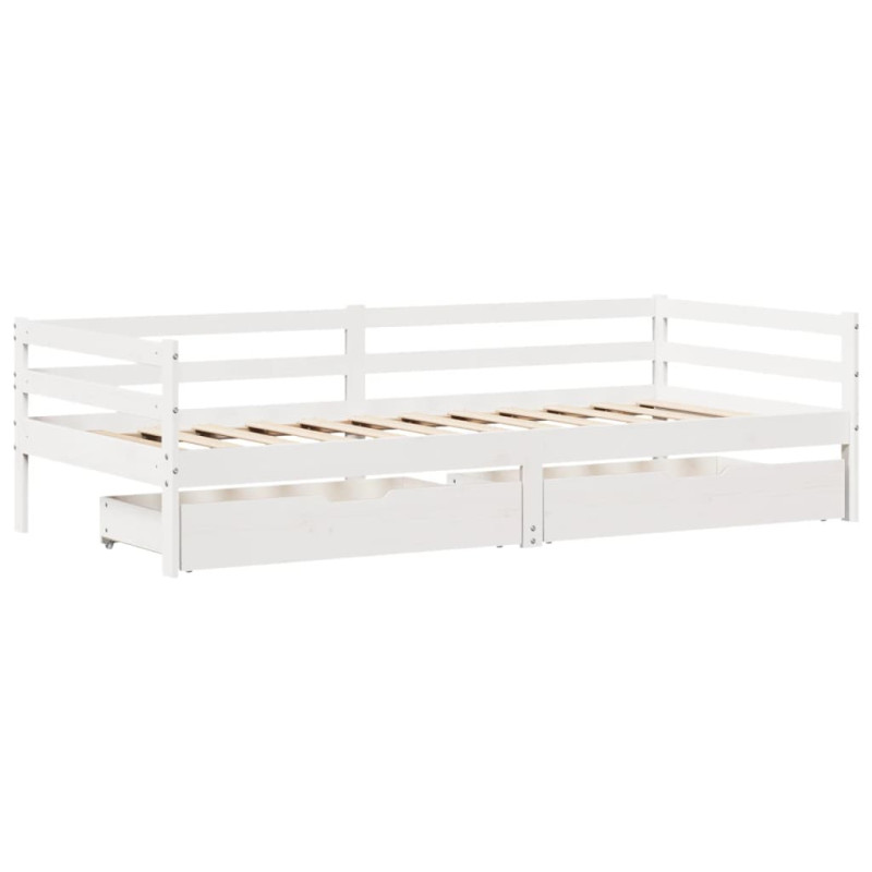 Łóżko dzienne z szufladami, białe, 90x200 cm, drewno sosnowe