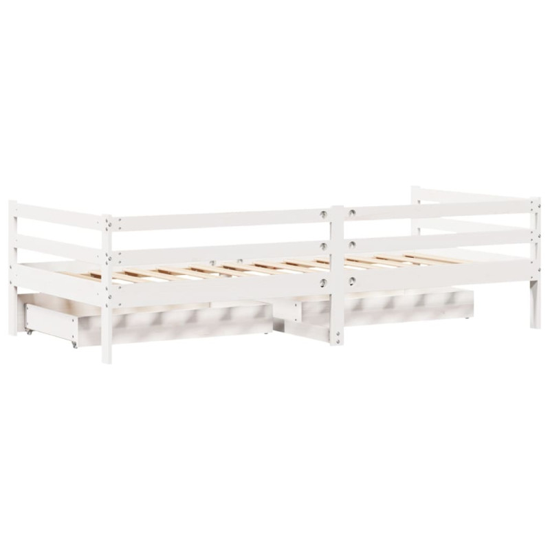 Łóżko dzienne z szufladami, białe, 90x200 cm, drewno sosnowe
