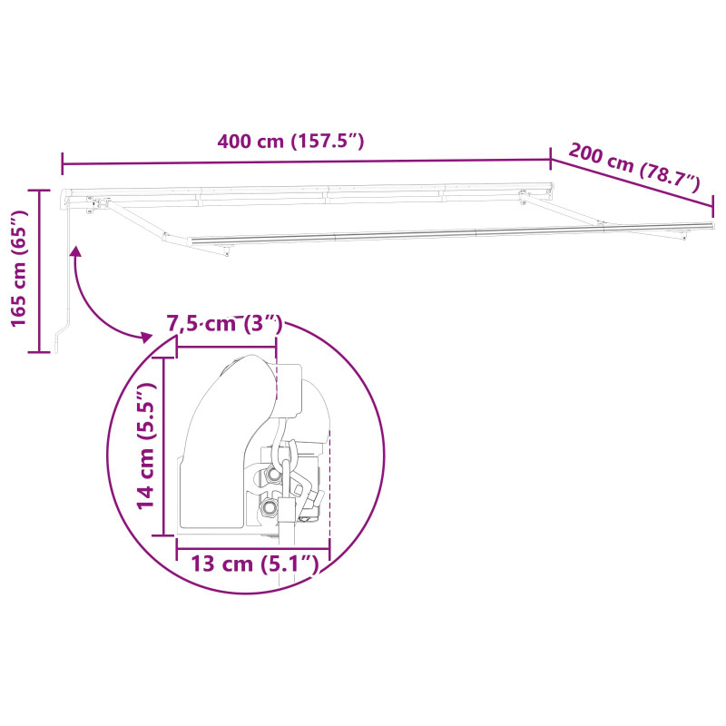 Markiza zwijana Brązowy 400 x 200 cm tkanina