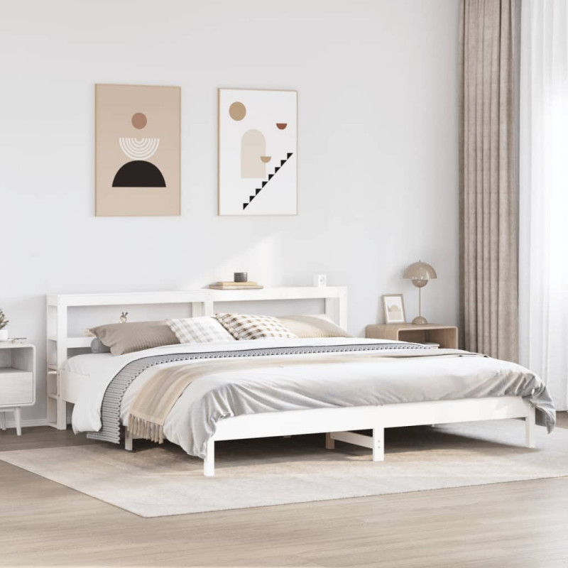 Łóżko bez materaca, białe, 200x200 cm, lite drewno sosnowe